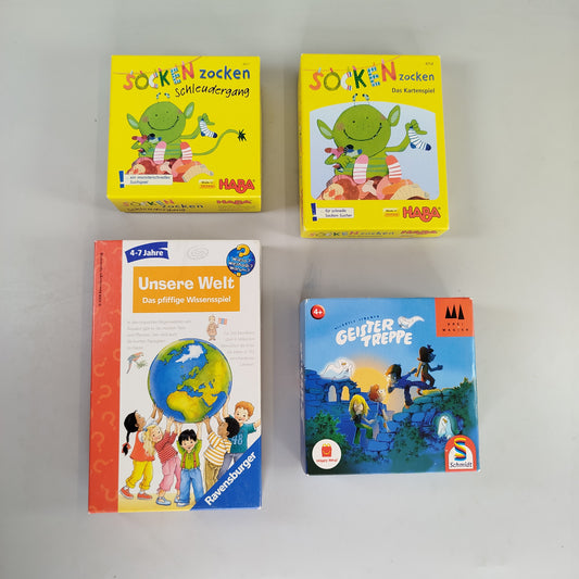 HABA, Ravensburger, Schmidt Spiele Brettspiel-Bundle: Socks'n'Zocken & Unsere Welt & Geistertreppe