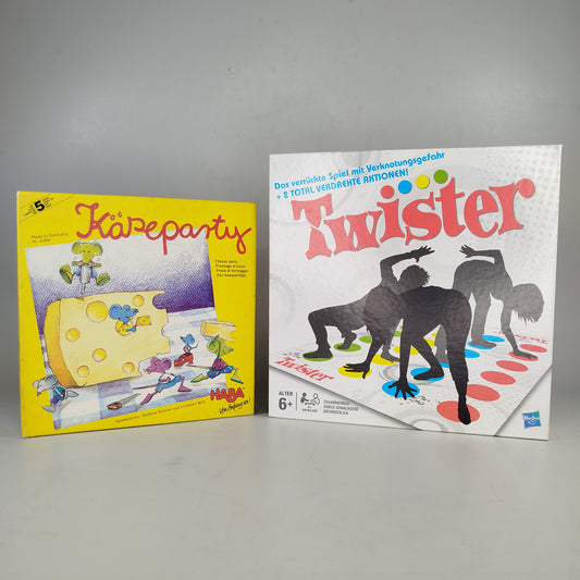 HABA & Hasbro Käseparty & Twister – Familienspiel-Set