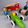 Brio, Bajo, u.a. Hersteller 4 Holz-Fahrzeuge & 3 -Figuren, Sammlung, Feuerwehr, 